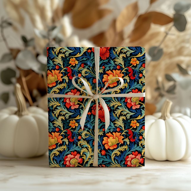William Morris inspirierte farbenfrohe, lebendige  Geschenkpapier (William Morris inspired colorful vibrant flowers Wrapping Paper)