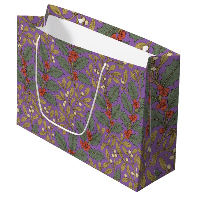 William Morris Inspirierte Holly & Mistletoe Große Geschenktüte (Vorderseite Schrägansicht)
