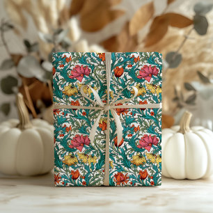 William Morris inspirierte Kupfer-Rosa-Gelb Geschenkpapier
