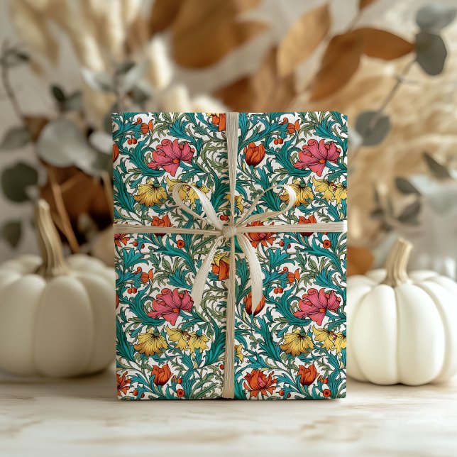 William Morris inspirierte Kupfer-Rosa-Gelb Geschenkpapier (William Morris inspired copper pink yellow floral Wrapping Paper)