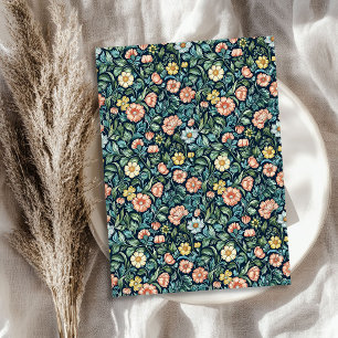 William Morris inspirierte Rosa-Gelb-Blüten Seidenpapier