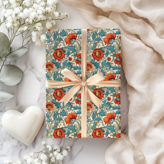 William Morris inspirierte Terracotta Pastellblau Geschenkpapier (William Morris inspired terracotta pastel blue Wrapping Paper)