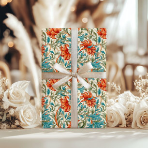 William Morris inspirierte Terracotta Pastellblau Geschenkpapier