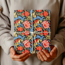 William Morris inspirierte tiefrotes Pastellblau