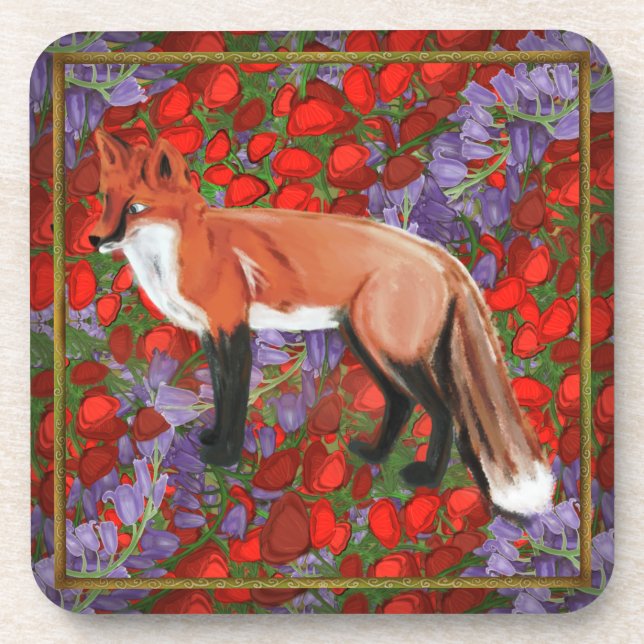 William Morris inspirierter Fuchs Getränkeuntersetzer (Vorderseite)