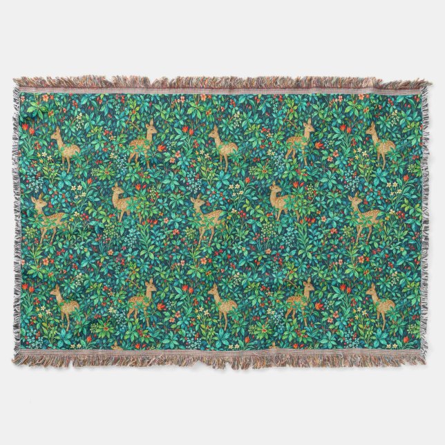William Morris inspirierter Waldhirsch Decke (Vorderseite)