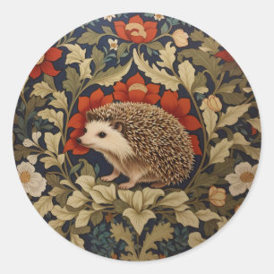 William Morris inspirierter Waldigel Runder Aufkleber