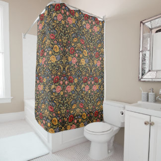 William Morris Inspiriertes Muster Farbige Blumen Duschvorhang