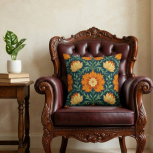 William Morris Inspiriertes Muster Orange Blume Kissen