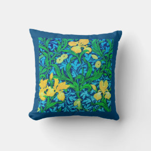 William Morris-Iris, Gelb und Kobalt-Blau Kissen
