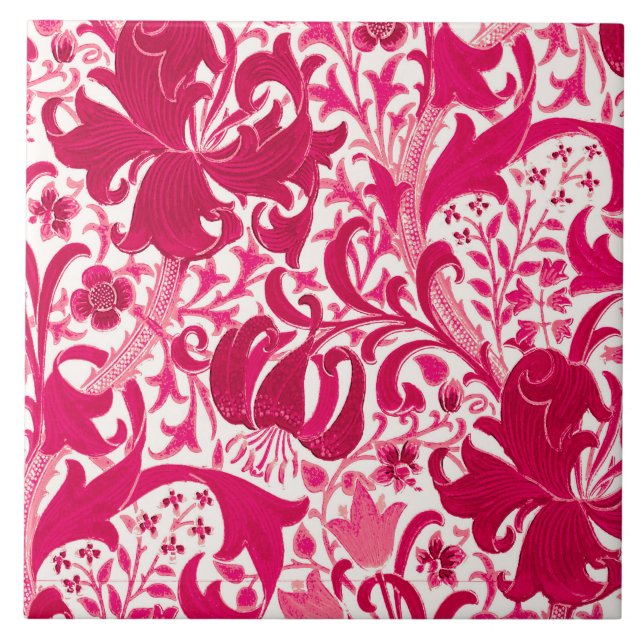 William Morris Iris und Lilie, Fuchsia Rosa Fliese (Vorderseite)