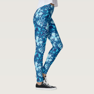 William Morris-Iris und Lilie, Indigo-Blau Leggings