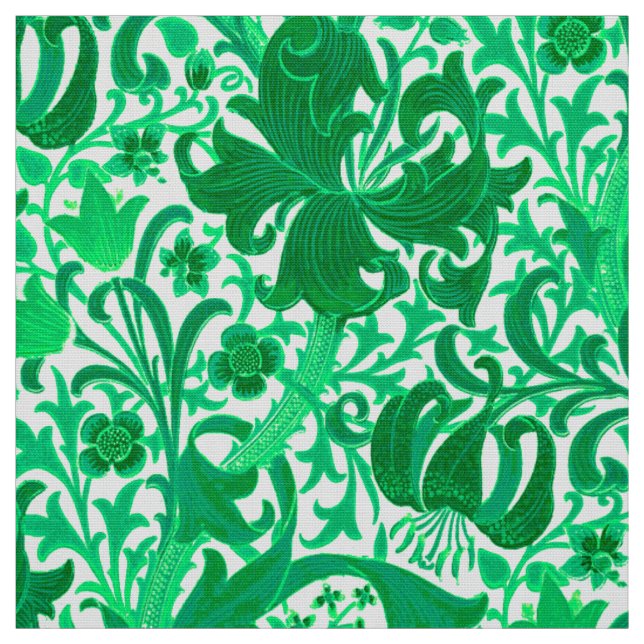 William Morris-Iris und Lilie, Jade-Grün Stoff (Muster)