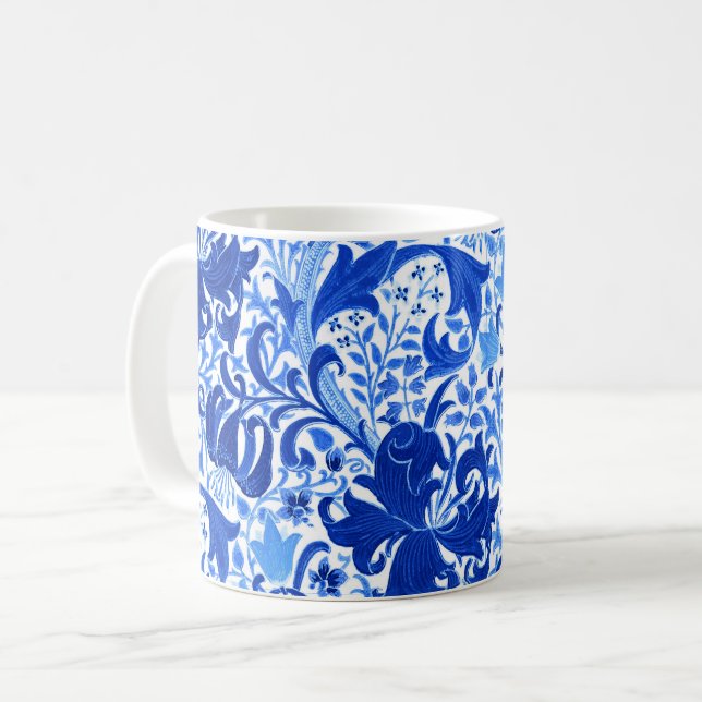 William Morris-Iris und Lilie, Kobalt-Blau Kaffeetasse (Vorderseite Links)