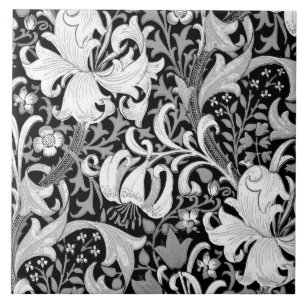 William Morris Iris und Lilie, Schwarz und Weiß Fliese