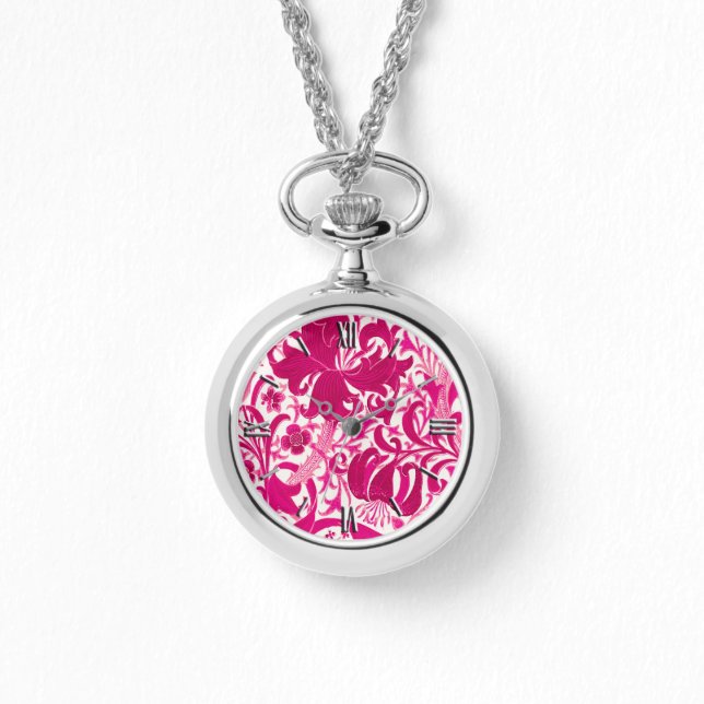 William Morris Iris und Lily, Fuchsia Pink Armbanduhr (Vorderseite)