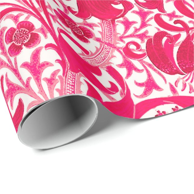 William Morris Iris und Lily, Fuchsia Pink Geschenkpapier (Rolleneckpunkt)