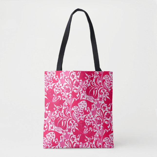 William Morris Iris und Lily, Fuchsia Pink Tasche (Vorderseite)