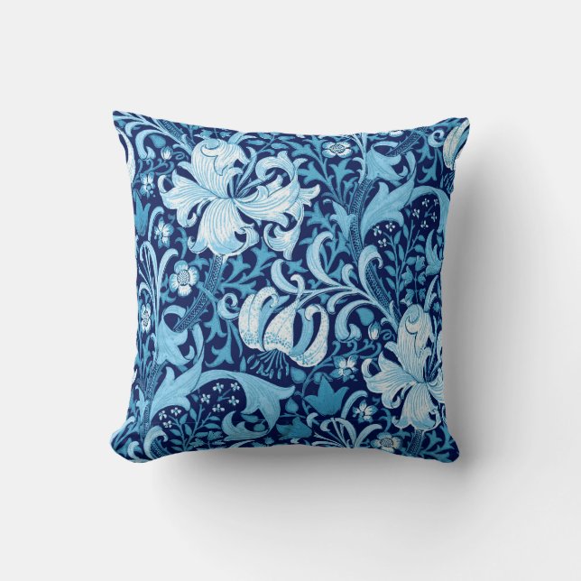 William Morris Iris und Lily, Indigo Blue Kissen (Vorderseite)