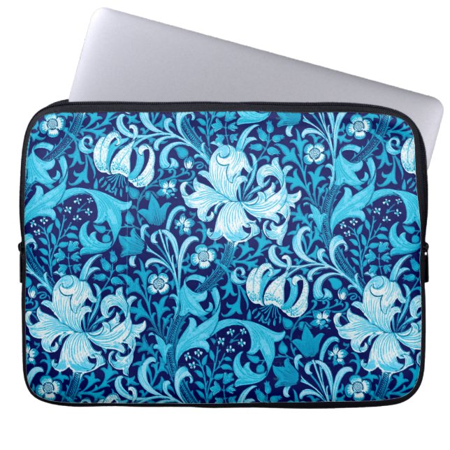 William Morris Iris und Lily, Indigo Blue & White Laptopschutzhülle (Vorderseite)