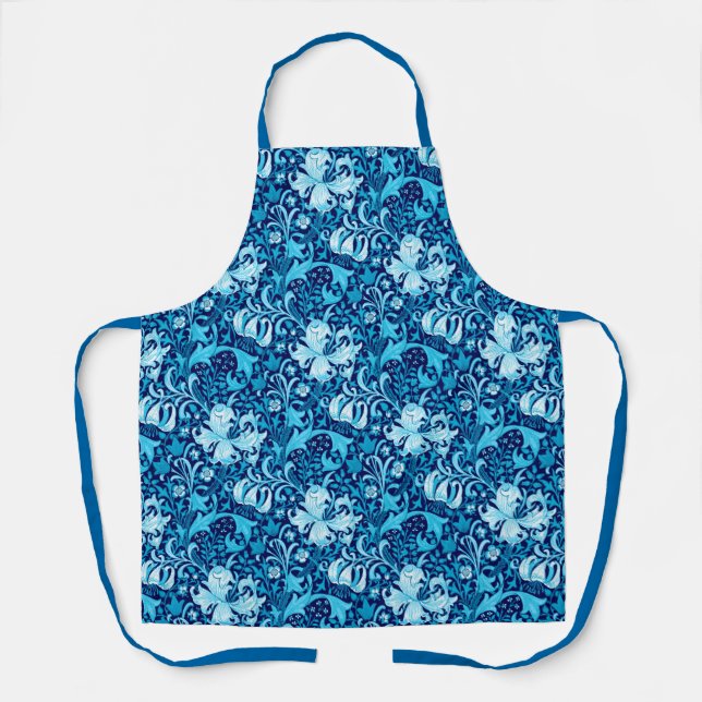 William Morris Iris und Lily, Indigo Blue & White Schürze (Vorderseite)