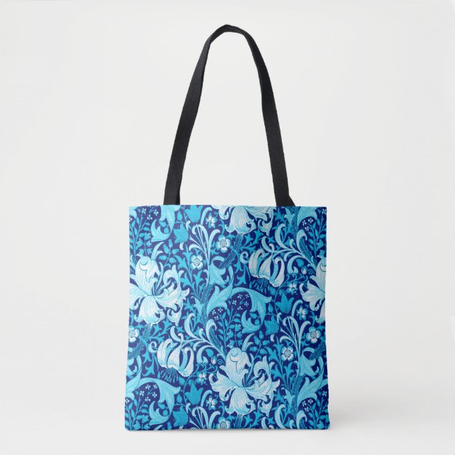 William Morris Iris und Lily, Indigo Blue & White Tasche (Vorderseite)