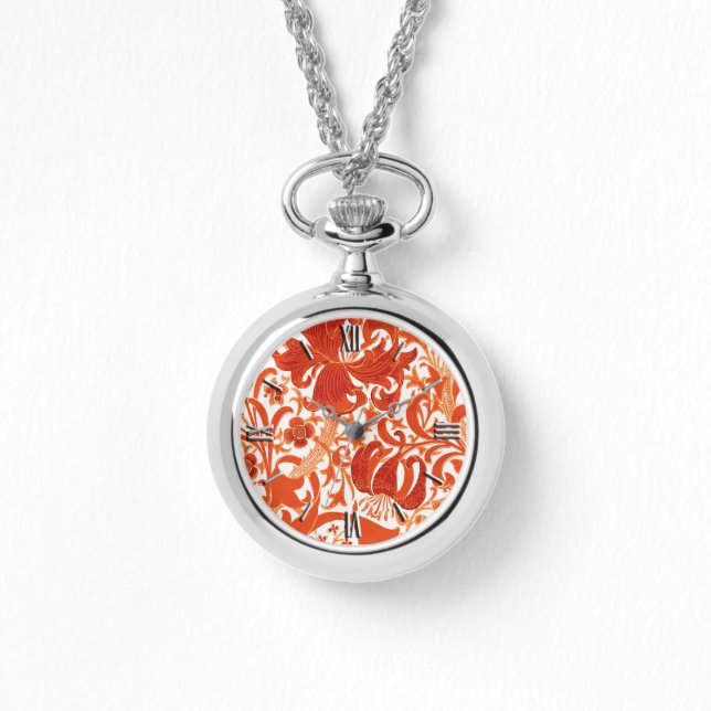 William Morris Iris und Lily, Mandarin Orange Armbanduhr (Vorderseite)