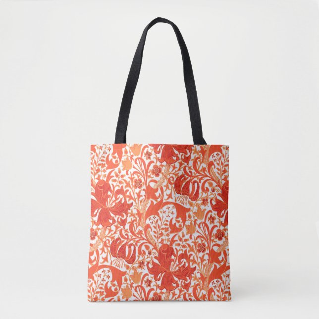 William Morris Iris und Lily, Mandarin Orange Tasche (Vorderseite)