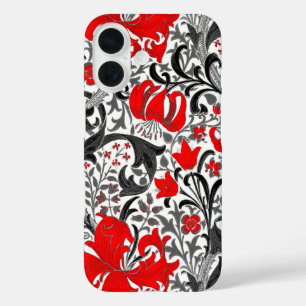William Morris Iris und Lily, Schwarz, Weiß und Ro iPhone 16 Hülle