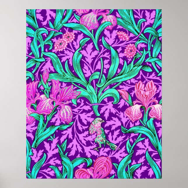 William Morris Irises, Amethyst Lila Poster (Vorne)