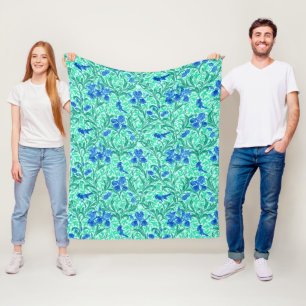 William Morris Irises, Cobalt Blue, Aqua und Aquam Fleecedecke