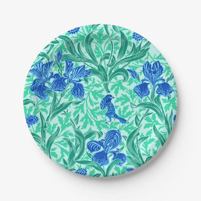 William Morris Irises, Cobalt Blue, Aqua und Aquam Pappteller (Vorderseite)