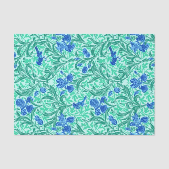 William Morris Irises, Cobalt Blue, Aqua und Aquam Seidenpapier (Vorderseite)