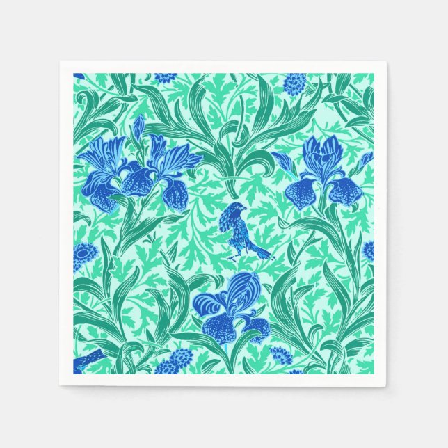 William Morris Irises, Cobalt Blue, Aqua und Aquam Serviette (Vorderseite)