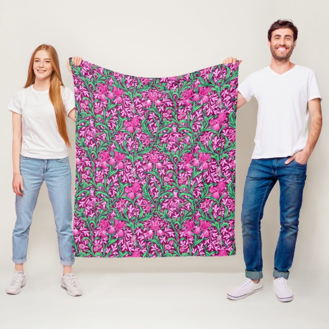 William Morris Irises, Fuchsia Pink und Wein Fleecedecke (Beispiel)