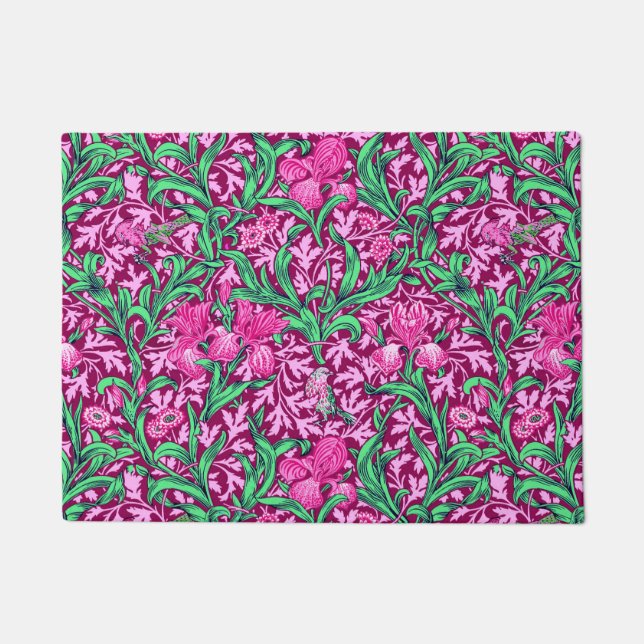 William Morris Irises, Fuchsia Pink und Wein Fußmatte (Vorderseite)