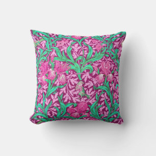 William Morris Irises, Fuchsia Pink und Wein Kissen
