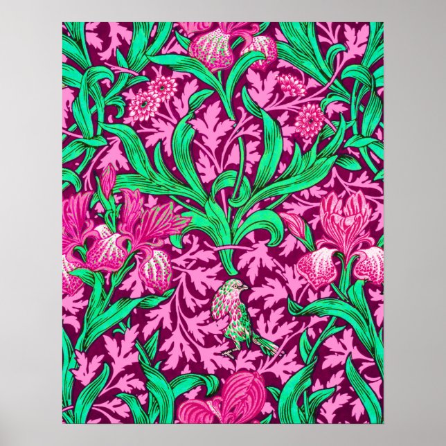 William Morris Irises, Fuchsia Pink und Wein Poster (Vorne)