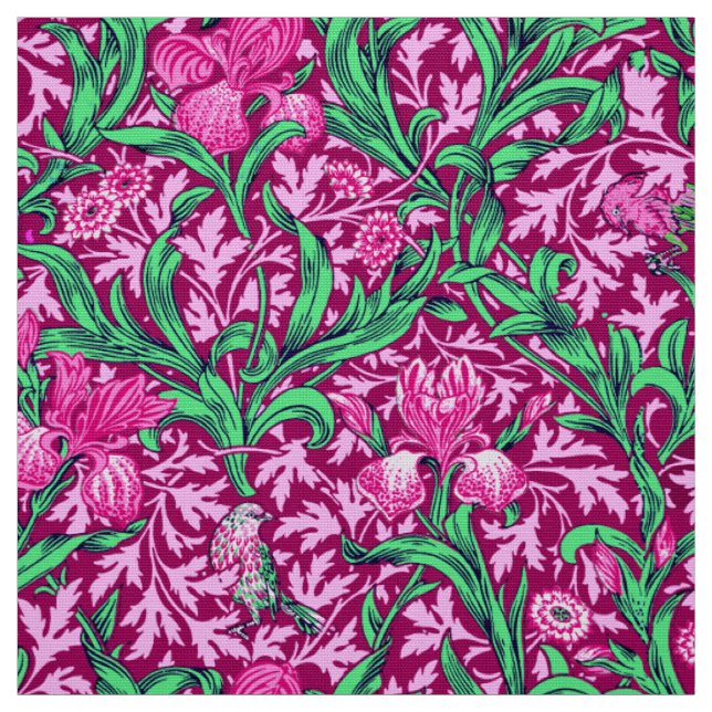 William Morris Irises, Fuchsia Pink und Wein Stoff (Muster)