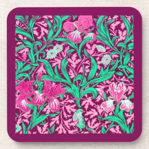 William Morris Irises, Fuchsia Pink und Wein Untersetzer