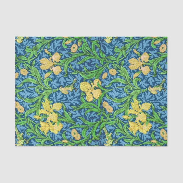 William Morris Irises, Gelb und Cobalt Blue Seidenpapier (Vorderseite)