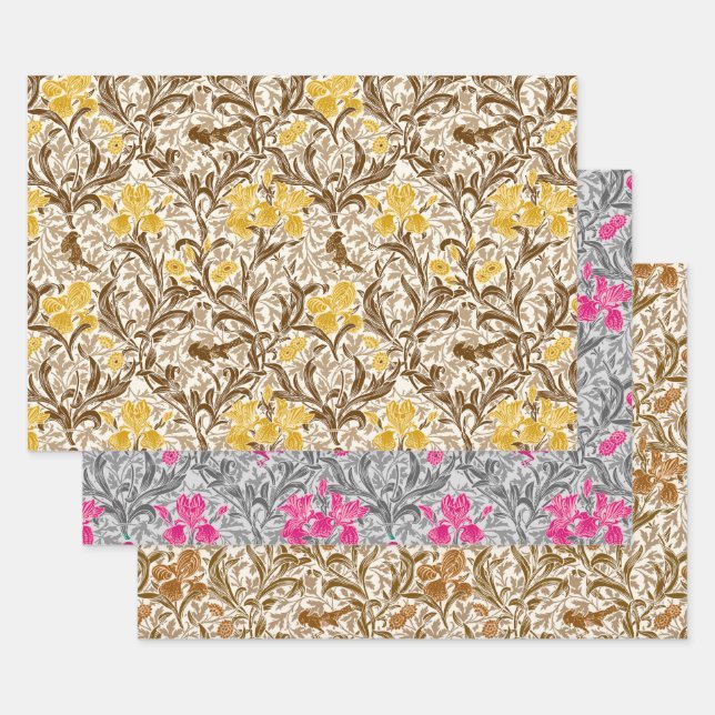 William Morris Irises, Gold, Grau, Rust   Geschenkpapier Set (Set)