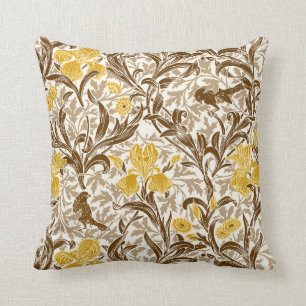 William Morris Irises, Mustard Gold, Brown & Beige Kissen