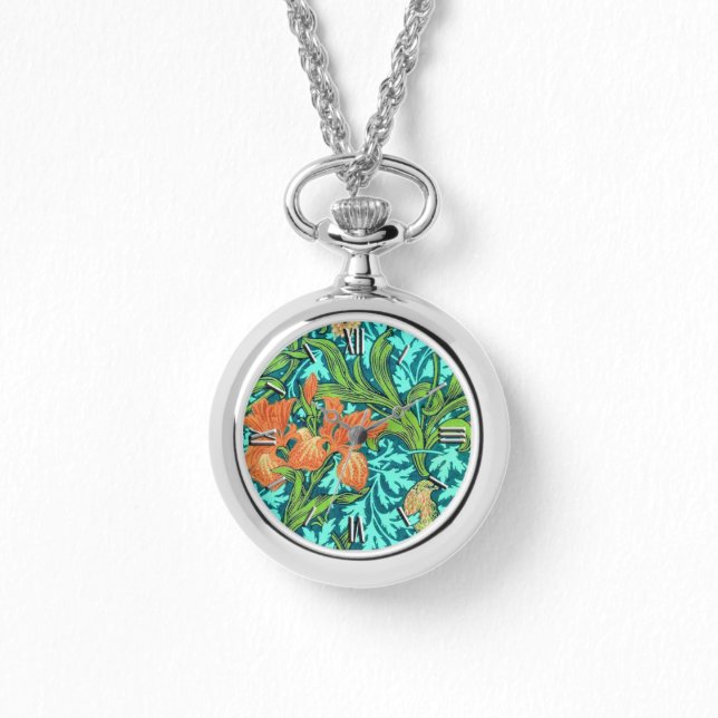 William Morris Irises, Orange und Türkis Armbanduhr (Vorderseite)