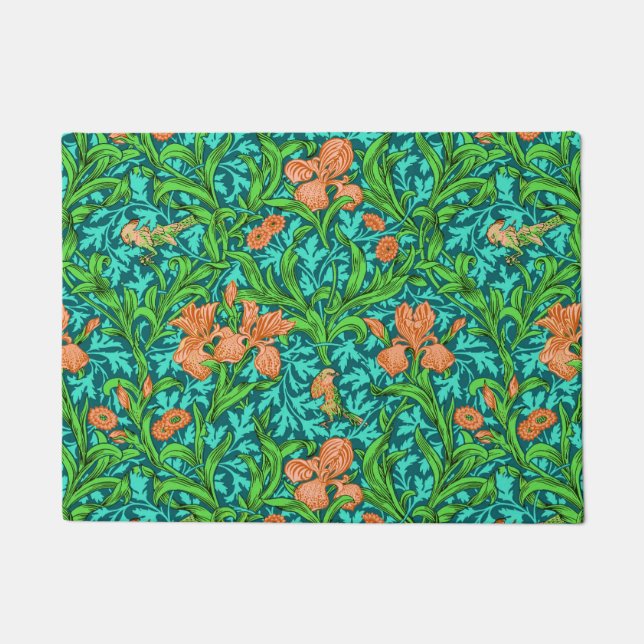 William Morris Irises, Orange und Türkis Fußmatte (Vorderseite)
