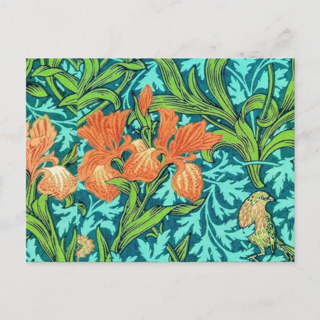 William Morris Irises, Orange und Türkis Postkarte (Vorderseite)