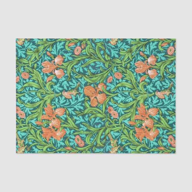 William Morris Irises, Orange und Türkis Seidenpapier (Vorderseite)