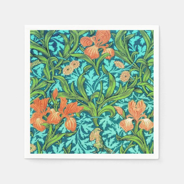 William Morris Irises, Orange und Türkis Serviette (Vorderseite)