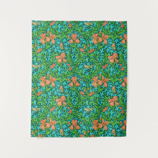 William Morris Irises, Orange und Türkis Wandteppich (Vorderseite)