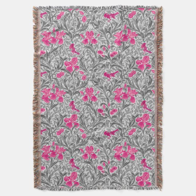 William Morris Irises, Pink und Silver Gray / Grau Decke (Vorderseite Vertikal)